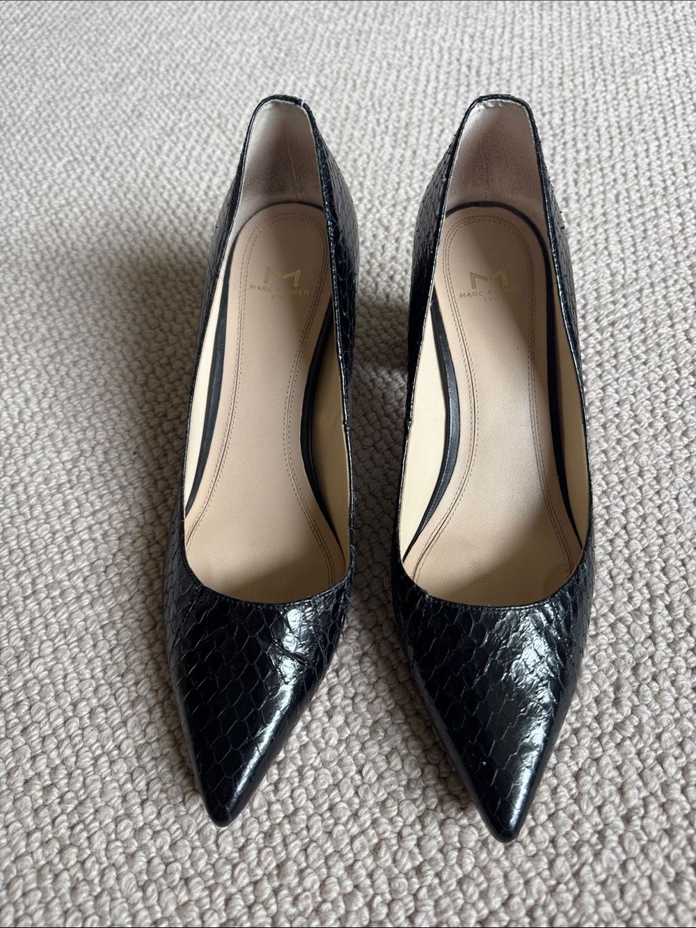 Marc Fisher Zala Snakeskin Block Heel Pointy Toe Pump